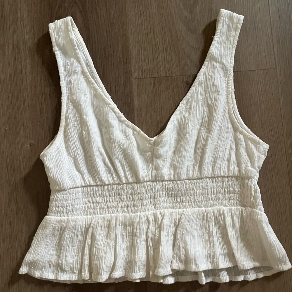 Hollister White Smocked Peplum Tank Top